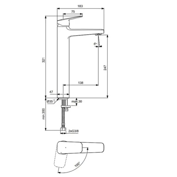 Baterie lavoar inalta cu monocomanda Ideal Standard Ceraplan BlueStart - Img 4
