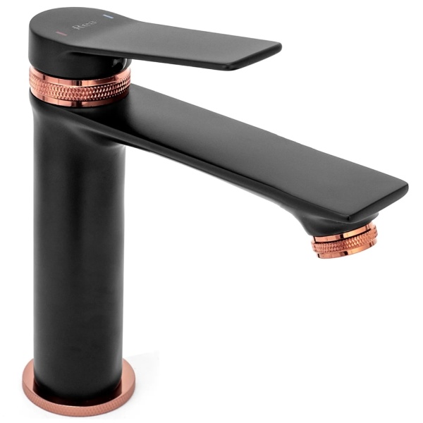 Baterie Lavoar REA VIRAL BLACK ROSE GOLD LOW, Montaj Pe Lavoar, Capat Fix, Monocomanda, Inaltime 18 Cm, Negru/Rose Gold - Img 4