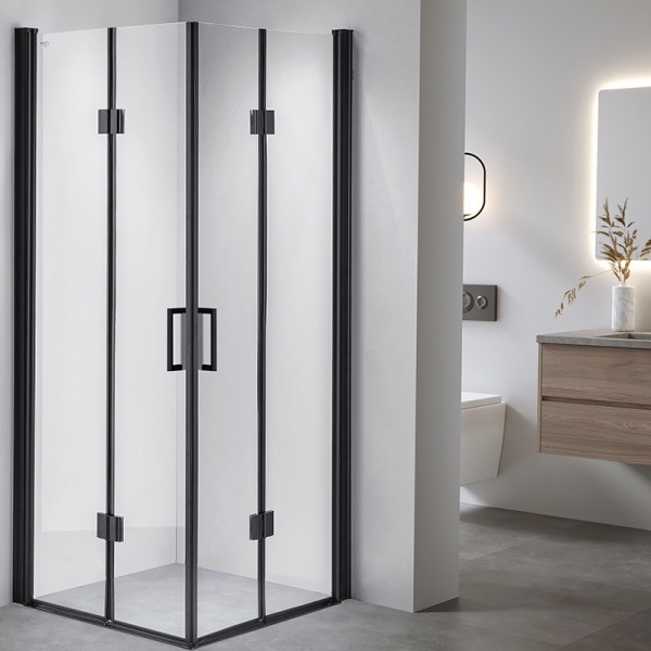 Cabina de dus BS05C Patrata, Design Modern 100x100cm, Culoare Negru - Img 3