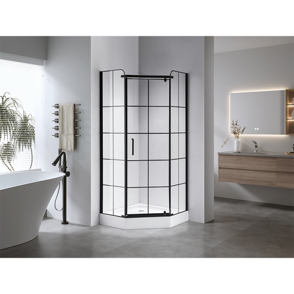 Cabina de dus BS06B Pentagonala, Design Modern 90x90cm ,Culoare Negru , Cu Cadita de dus - Culoare Negru - Img 3