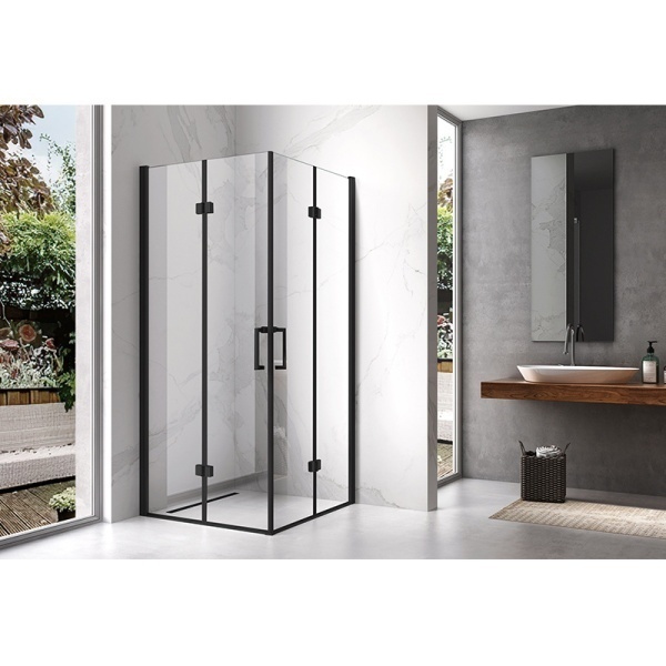 Cabina de dus cu rame negre din sticla securizata cu cadita neagra KZ08C-RIKO 90 x 90 cm - Img 2