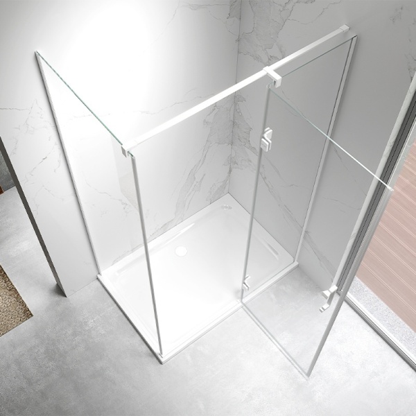 Cabina de dus dreptunghiulara din sticla securizata 6 mm si rame albe KZ03B 110 x 90 cm - Img 5