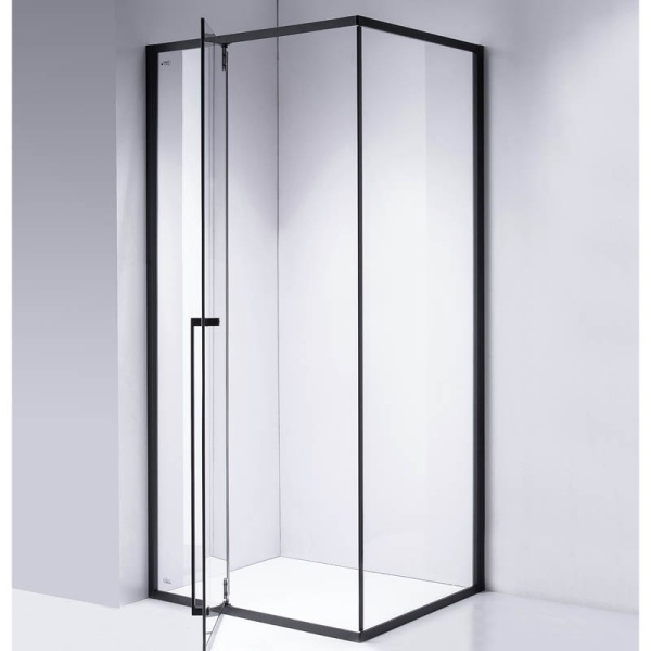 Cabina de dus dreptunghiulara din sticla securizata rame negre BS12D 90x80 cm - Img 4