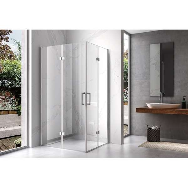 Cabina de dus Dreptunghiulara KZ13A Cu usi Pliabile, Dimensiune 100x90cm ,Culoare Crom - Img 6
