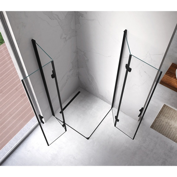 Cabina de dus KZ08D patrata 100x100cm, Negru+Cadita de dus ST06A, Culoare Alb - Img 3