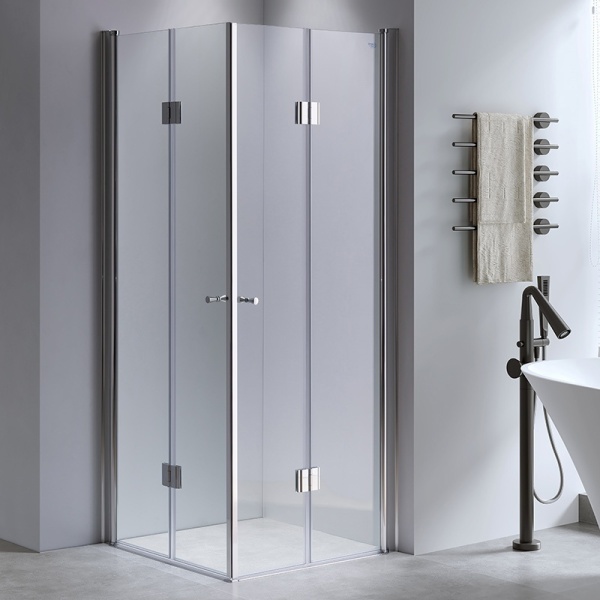Cabina de dus KZ1290C Patrata 100x100cm, Design Modern Crom + Cadita de dus STL02C Negru - Img 3