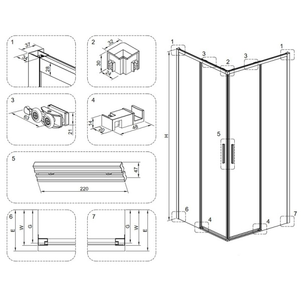 Cabina de dus NOVA Super slim, Dimensiune 90X90cm, Sticla securizata 6mm, Culoare Crom - Img 4