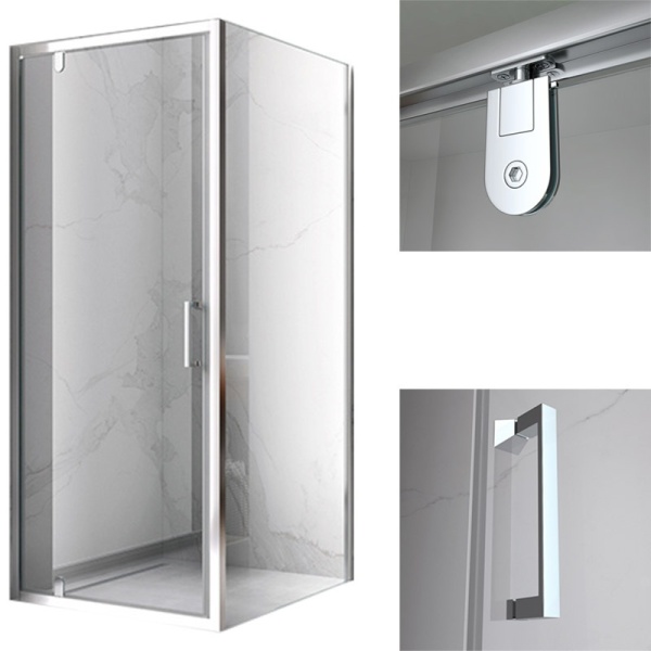 Cabina de dus Patrata KZ04C, Dimensiune 90x90cm, Culoare Crom+Cadita de dus RIKO neagra - Img 6