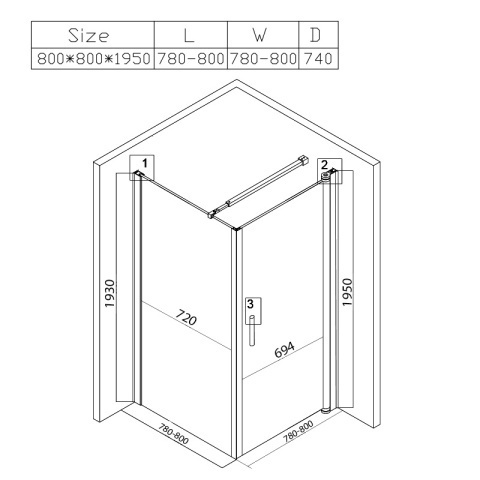 Cabina de dus Patrata KZ1190A, Design Modern 80X80cm, Culoare Crom - Img 6
