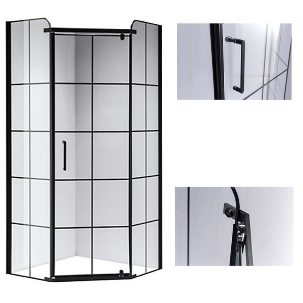 Cabina de dus Pentagonala BS06B, Dimensiune 90x90cm, Culoare Negru - Img 6