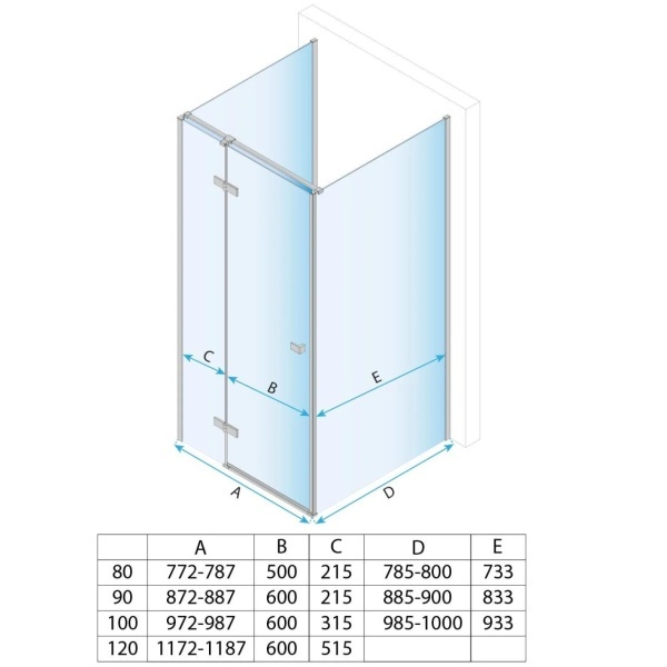 Cabina de dus REA Atlas, Dimensiuni 80x100x100 cm, echipata cu 2 pereti si usa batanta, Culoare Crom - Img 4