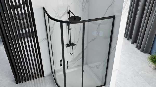 Cabina dus Rea Look 80x100 cu usi culisante si Cadita Semirotunda, Negru mat - Img 3
