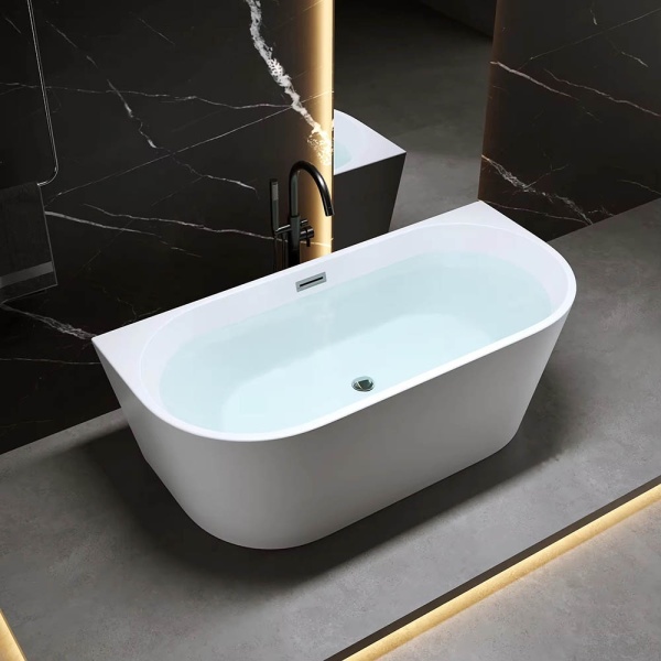 Cada de baie Autoportanta 150x75x58cm, Montaj pe perete, Design Modern, Culoare Alb - Img 5