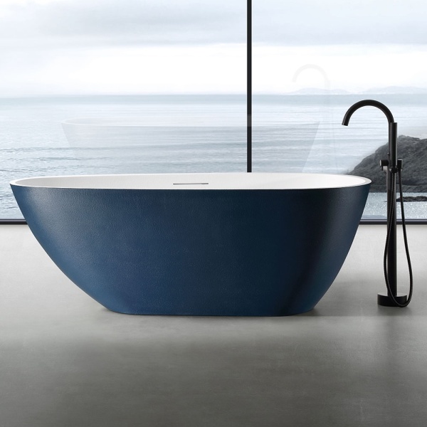 Cada De Baie Freestanding,Design Modern 170x75x60cm, Strat Abraziv, Culoare Prussian Blue/White - Img 3