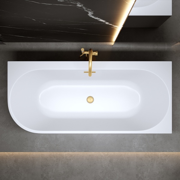 Cada de baie MERA 509B/Dreapta, Dimensiune 150x75cm, Culoare Alb, Deversor Auriu Periat - Img 3