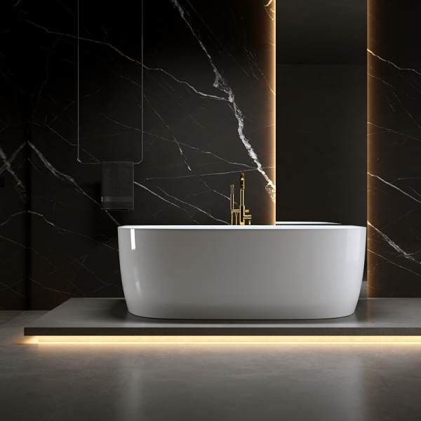 Cada de baie NORA 526C, Dimensiune 160x85cm, Culoare Alb, Deversor Auriu - Img 6