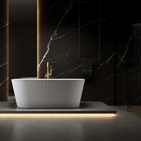 Cada de baie suport CARLO 517B, Dimensiune 150x75cm, Culoare Alb, Deversor Auriu Periat - Img 9