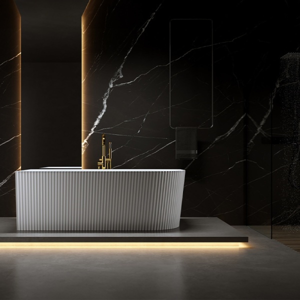 Cada de baie suport RIO 504D, Dimensiune 170x75cm/Stanga, Culoare Alb, Deversor Auriu Lucios - Img 3