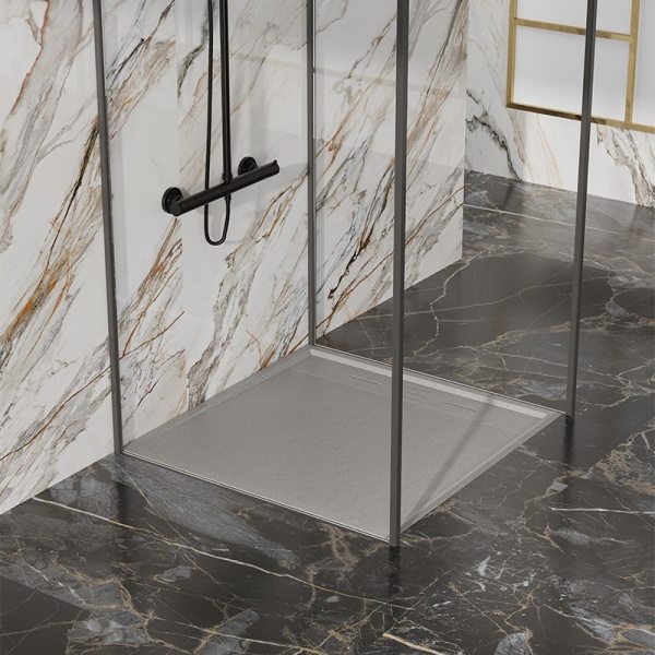 Cadita de dus DEKO Slim, Structura de piatra 80x80cm, Culoare Gri - Img 2