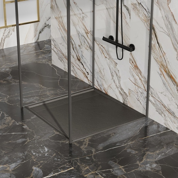 Cadita de dus DEKO Slim, Structura de piatra 90x90cm, Culoare Negru - Img 3