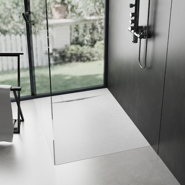 Cadita de dus dreptunghiulara slim finisaj piatra Miko 100x90 cm alba - Img 3