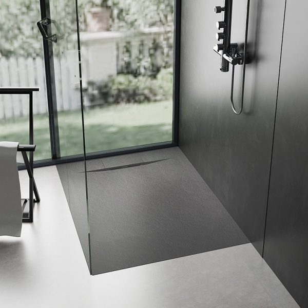 Cadita de dus dreptunghiulara slim finisaj piatra MIKO 100x90 cm gri - Img 3