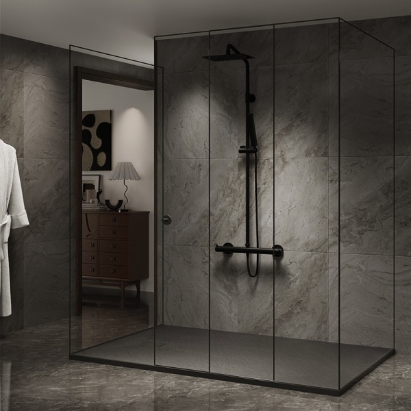 Cadita de dus dreptunghiulara slim imitatie piatra Riko 90 x 70 cm neagra - Img 12