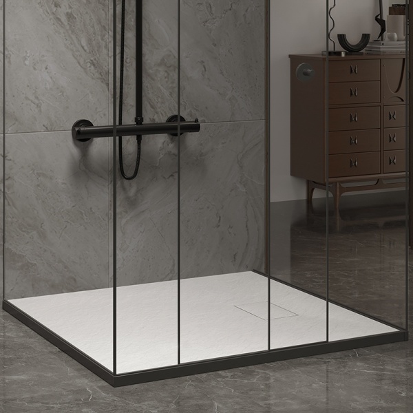 Cadita de dus JUKO Slim, Structura de piatra 80x80cm, Culoare Alb - Img 4
