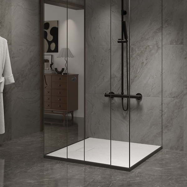 Cadita de dus JUKO Slim, Structura de piatra 90x90cm, Culoare Alb - Img 2