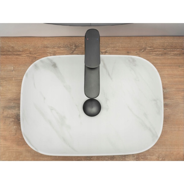 Chiuveta de blat REA BELINDA MARBLE Mat, Dimensiuni 46 cm x 32 x 12.5 cm, Ceramica Sanitara,fara gaura baterie, Gri - Img 2