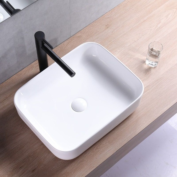 Chiuveta de blat REA DEMI SLIM, Dimensiuni 51 cm x 39 x 13.5 cm, Ceramica Sanitara, gaura baterie, Alb - Img 4