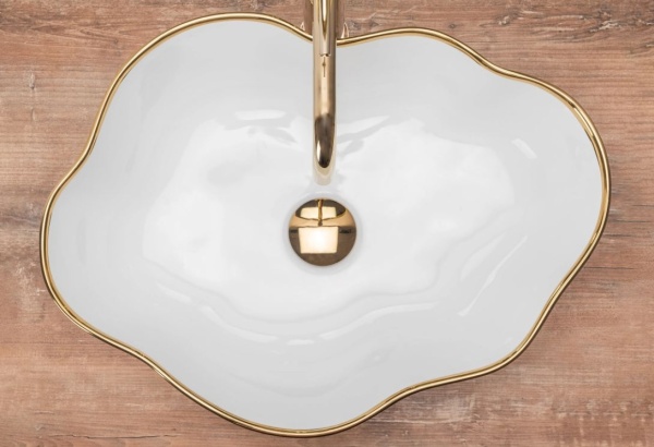 Chiuveta de blat REA ERA PEARL GOLD, Dimensiuni 51.5x 37.5 x13.5cm, Forma asimetrica, Ceramica sanitara, Alb Auriu - Img 3
