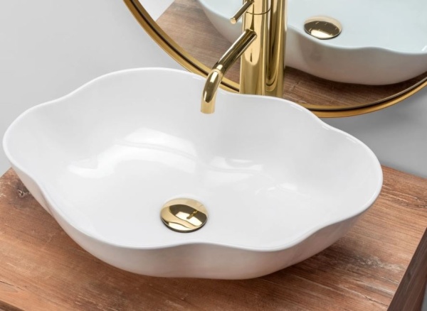 Chiuveta de blat REA ERA PEARL WHITE, Dimensiuni 51x 38 x 11.5cm, Forma asimetrica, Ceramica sanitara, Alba - Img 4