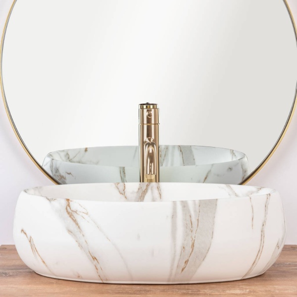 Chiuveta de blat REA LINDA LAVA MAT, Dimensiuni 48 x 34x 14.5cm, Forma Ovala, Ceramica sanitara, Imitatie Marmura - Img 5
