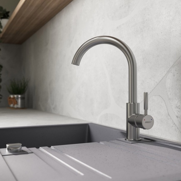 Chiuveta de bucatarie FERRO, Dimensiune 78x48cm, O cuva cu picurator, Culoare Gri - Img 2