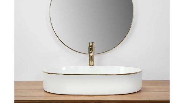 Lavoar ceramic pentru blat REA NADIA white gold edge - Img 4