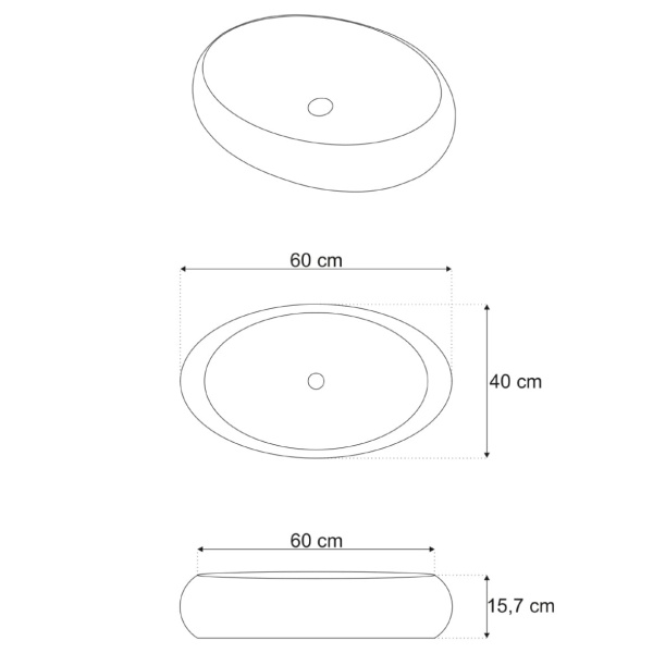 Lavoar de blat Alania, Dimensiuni 60 x 40 x 15.7 cm, Forma Ovala, Ceramica sanitara, Alb - Img 2
