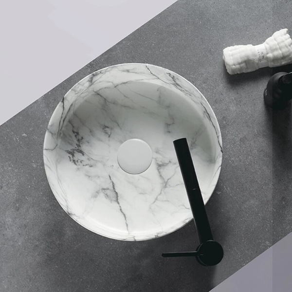 Lavoar De Blat PRO VERONA, Dimensiuni 36 X 36 X 12 Cm, Forma Rotunda, Ceramica Sanitara, Gri - Img 5