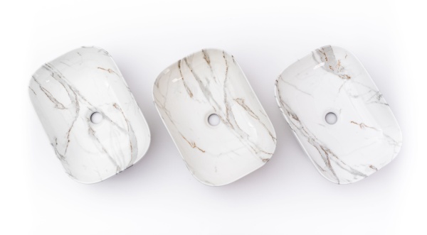 Lavoar De Blat REA BELINDA AIAX MARMURA, Dimensiuni 46 X 32 X 12.5 Cm, Montaj Pe Blat, Design Deosebit,Ceramica Sanitara, Maro/Alb - Img 7