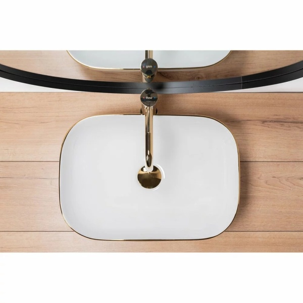 Lavoar de blat REA BELINDA GOLD EDGE, Dimensiuni 45.5 cm x 32x 14 cm, Ceramica Sanitara, fara gaura baterie, Alb - Img 2