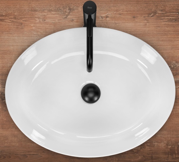 Lavoar De Blat REA QUEEN WHITE, Dimensiuni 55 X 41.5 X 14 Cm, Montaj Pe Blat, Design Deosebit, Forma Ovala, Ceramica Sanitara, Alb - Img 3