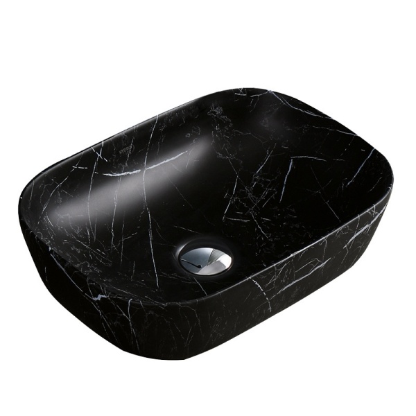 Lavoar pe Blat, Milo, Marmura Ceramica Negru Mat cu Model Alb , Dreptunghiular 45,5 x 32,5 x 13,5 cm - Img 5