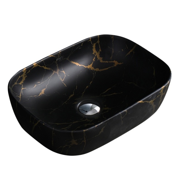 Lavoar pe Blat, Milo, Marmura Ceramica Negru Mat cu Model Auriu , Dreptunghiular 45,5 x 32,5 x 13,5 cm - Img 5