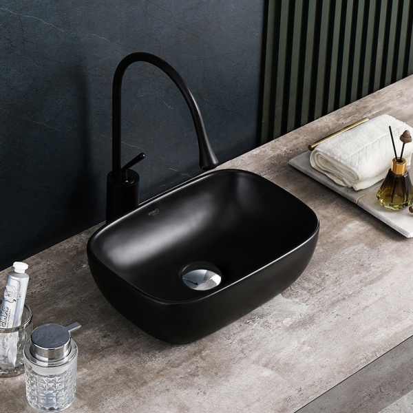 Lavoar pe Blat, Milo, Marmura Ceramica Negru Mat , Dreptunghiular 37 x 25 x 11,5 cm - Img 2