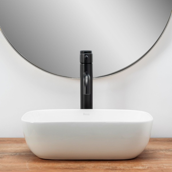 Lavoar REA Belinda MIni, 37x25.5 Cm, Montaj Pe Blat, Design Deosebit, Ceramica Sanitara, Alba - Img 5