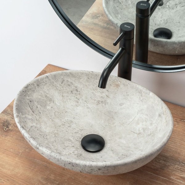 Lavoar REA Sofia Light Stone, 41x34.5x15 cm, montaj pe blat, design deosebit, ceramica sanitara, Gri - Img 2