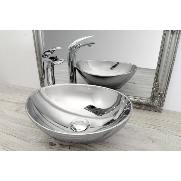 Lavoar REA Sofia Silver, 42x34x14 cm, montaj pe blat, design deosebit, ceramica sanitara, Argintiu - Img 2
