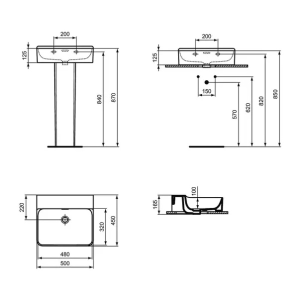 Lavoar suspendat Ideal Standard Atelier Conca 50 cm alb mat cu orificiu baterie si preaplin - Img 12