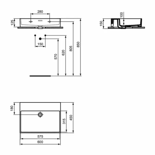 Lavoar suspendat Ideal Standard Atelier Extra alb lucios 60 cm cu orificiu preaplin - Img 12