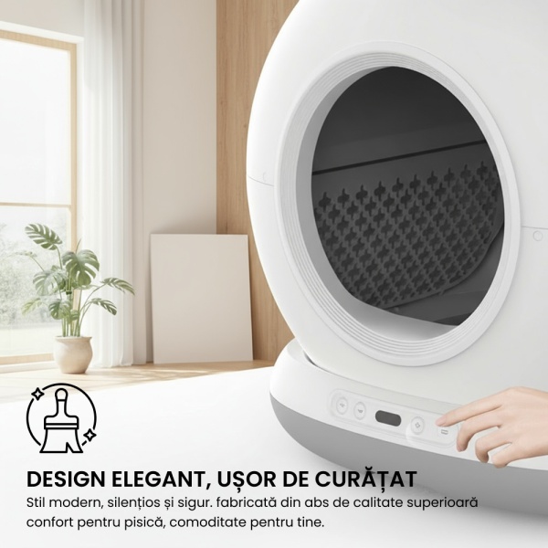 Litiera Automata Smart SeveShop, pentru Pisici, Auto-Curatare si Sterilizare Automata, Control prin Aplicatie Mobila, Afisaj LED cu Comenzi Intuitive, Functie de Curatare Usoara, Design Oval Modern, Capacitate 9L, Alb - Img 6